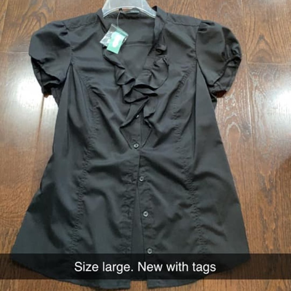 Black Silky Ruffle Shirt